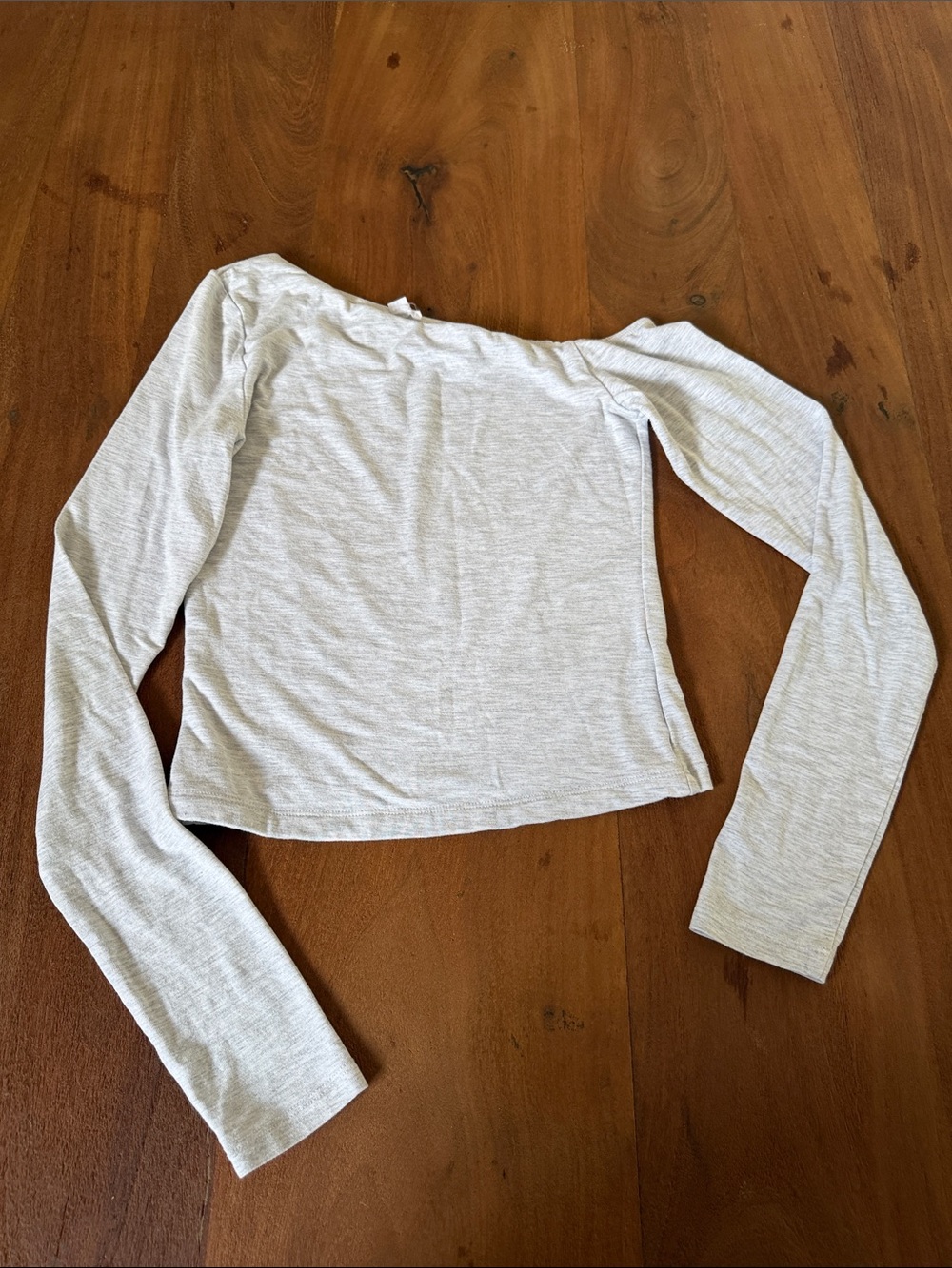 Garage Light Gray Long Sleeve Crop Top Asymmetrical Neckline